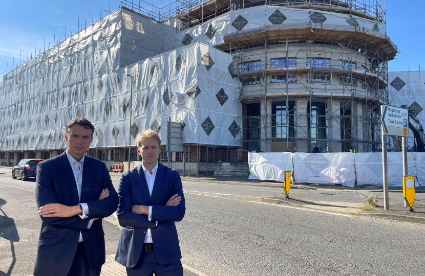 Cllr Tom Gracey and Dr Ben Spencer MP pictured opposite Syward Place