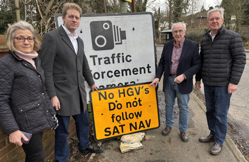 Cllr Hilary Butler, Dr Ben Spencer MP, and councillors Colin McFarlane and Tim Oliver at Brooklands Road