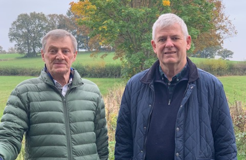 County Councillors Mark Sugden and David Lewis at the Green Belt at Cobham / Oxshott which is once again under threat 