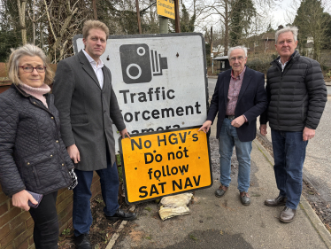 Cllr Hilary Butler, Dr Ben Spencer MP, and councillors Colin McFarlane and Tim Oliver at Brooklands Road